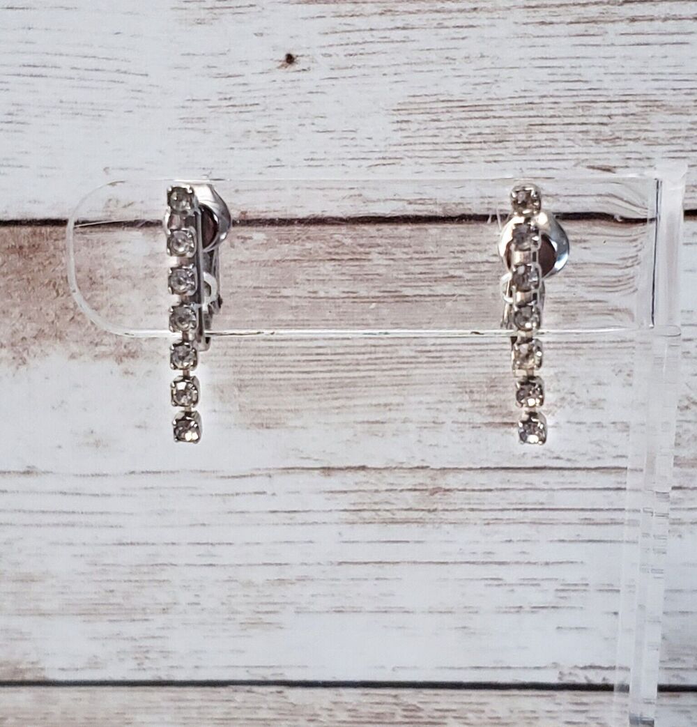 Vintage Screw On Earrings - Clear Gem Strand Dangle 7/8"